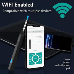 Ear Wax Removal, Wireless Ear Cleaner Ear Cleaning Kit with 7 Pcs Ear Pick Set, Wax Elimination Spoon Kit with 6 Soft Silicone Ear Scoops, Ear Wax Removal Tool for Smartphones