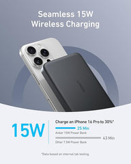 Anker MagGo Power Bank, Ultra-Slim 10,000mAh Magnetic Portable Charger, Qi2 Certified 15W Ultra-Fast MagSafe-Compatible Battery Pack, PD 30W, Ergonomic Design, For iPhone 16/15/14/13/12 Series Only