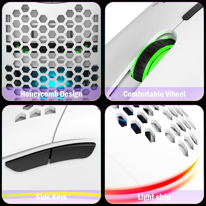 Aerbee USB Gaming Mouse, Honeycomb Hollow Design Ergonomic Wired Mouse with Backlight, up to 6400 DPI, RGB Gaming Mouse for Mac, Laptop, Computer, PC