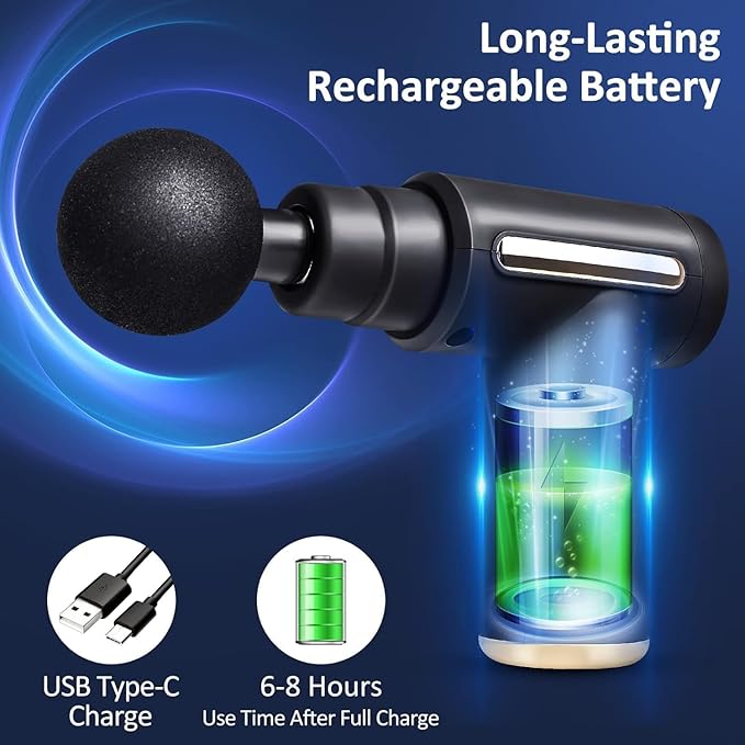 SKY-TOUCH Massage Gun,Professional Muscle Percussion Massager with 6 Speeds,Quiet Portable Electric Massager for Shoulder, Body,Back,and Physiotherapy,Compact Cordless Design,19x13x4.5cm (Black)