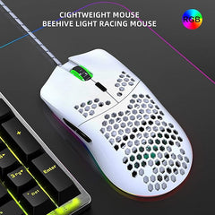 Aerbee USB Gaming Mouse, Honeycomb Hollow Design Ergonomic Wired Mouse with Backlight, up to 6400 DPI, RGB Gaming Mouse for Mac, Laptop, Computer, PC
